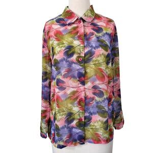 Salon Studio By Haband Shirt Top Womens Large Sheer Watercolor Floral Button Up